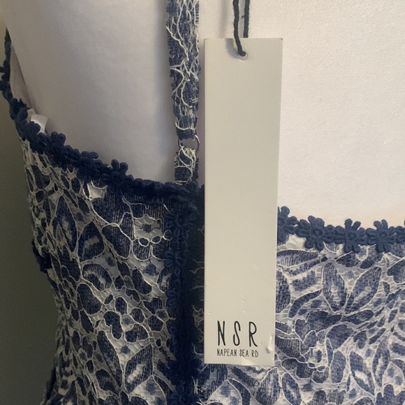 NSR Prairie WHITE & BLUE Floral LACE Tea Party MIDI DRESS - Picture 7 of 10